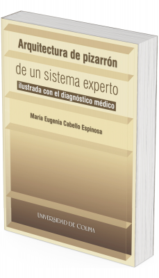 Portada del libro “Arquitectura de pizarrón de un sistema experto”, con diseño en tonos beige que simula paneles tipo pizarrón y tipografía centrada.