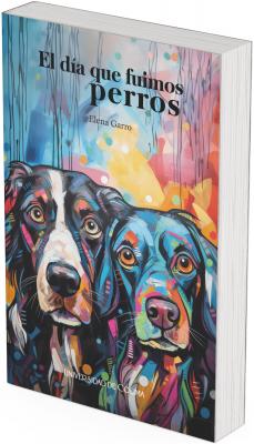 La portada muestra una pintura altamente expresiva y colorida de dos perros, capturados desde un encuadre cercano, como si estuvieran mirando directamente al espectador. Los perros: Son representados en un estilo abstracto y vibrante, con colores que van del azul y violeta al naranja y rosa, aplicados en trazos sueltos y líneas geométricas. Sus ojos grandes, redondos y anaranjados parecen transmitir una mezcla de asombro, curiosidad e incluso tristeza o melancolía. Estilo artístico: La técnica se asemeja a un arte neoexpresionista o pop abstracto, con pinceladas visibles, mezcla de formas rectas y curvas, y una amplia paleta de colores intensos y saturados.  Fondo: El fondo es difuso y también abstracto, compuesto por manchas y trazos verticales que caen como si fueran lluvia de tinta. Se distinguen colores pastel como azul cielo, rosa, lila, y amarillo. También hay puntos de colores dispersos (blancos, verdes, naranjas), lo que añade un aire juguetón o surrealista.